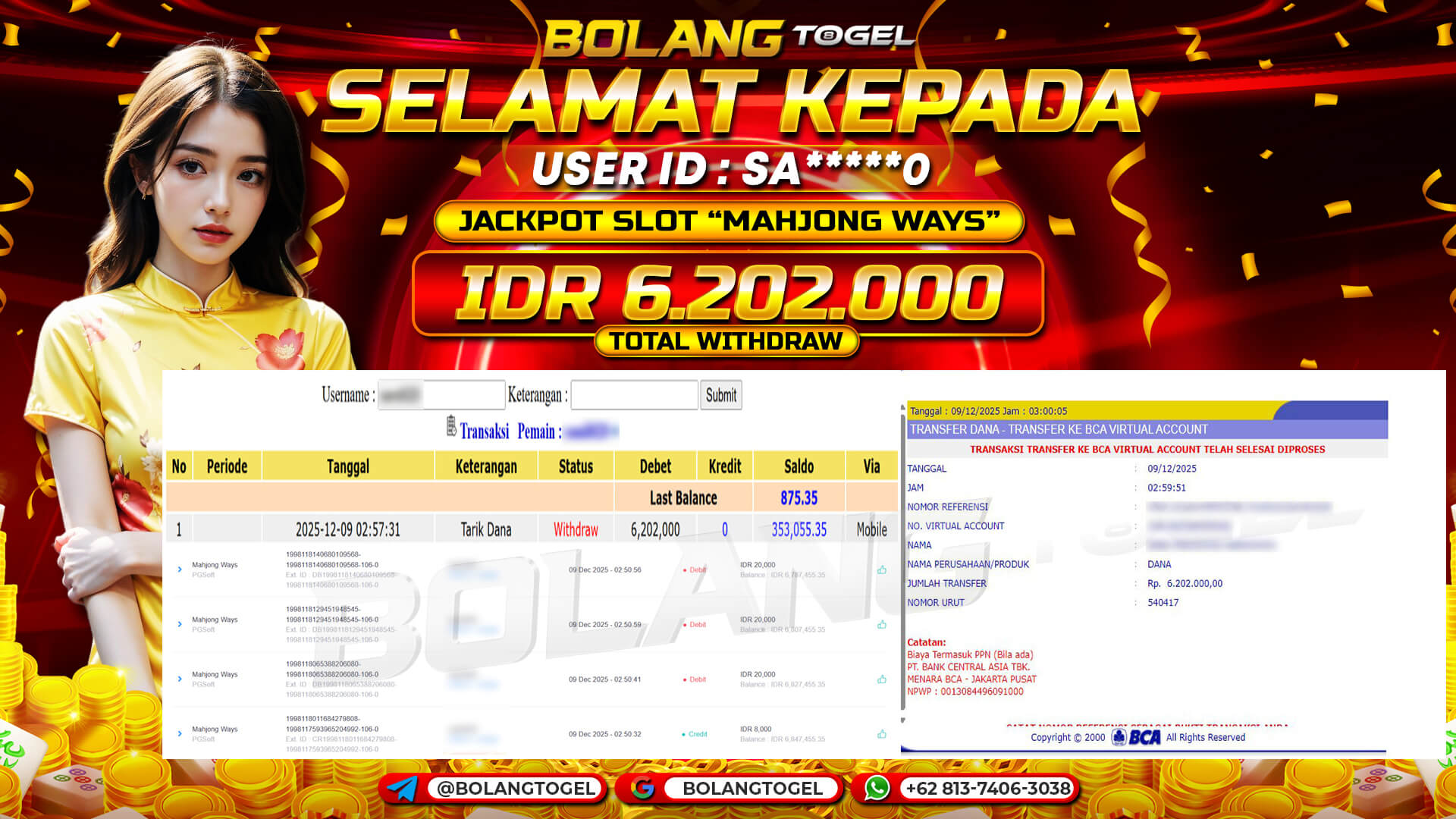 Bukti jackpot SLOT MAHJONG WAYS BOLANGTOGEL - gambar 1